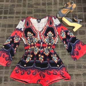 Angie long sleeve boho paisley romper